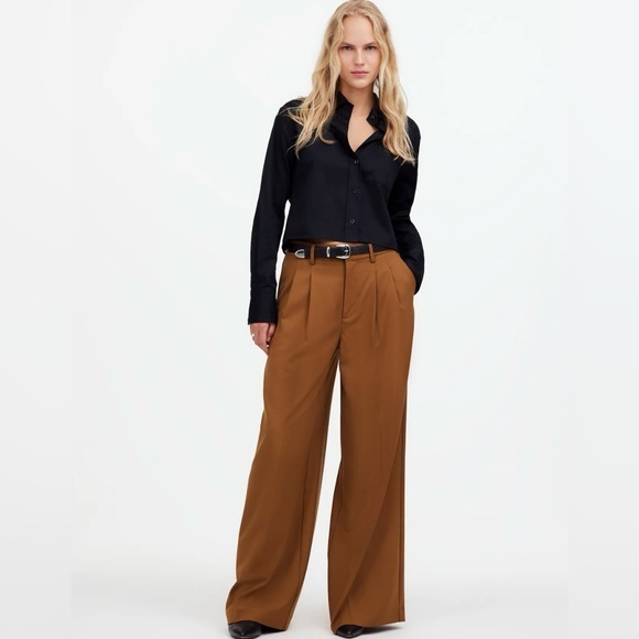 Madewell Camel Brown The Harlow Superwide-Leg Trouser Wool Blend Pants - Picture 1 of 15